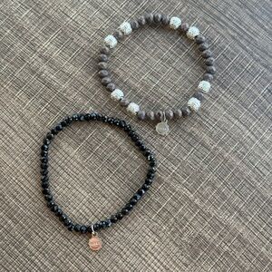 Lizas Beaded Stretch Bracelets in Black Crystal and Gray and Silver